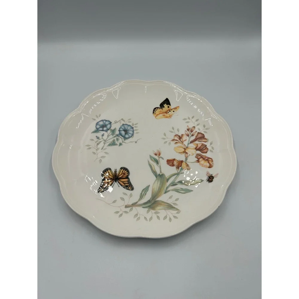 Lenox Butterfly Meadow Monarch Dinner Plate Scalloped Porcelain Floral 11 inches